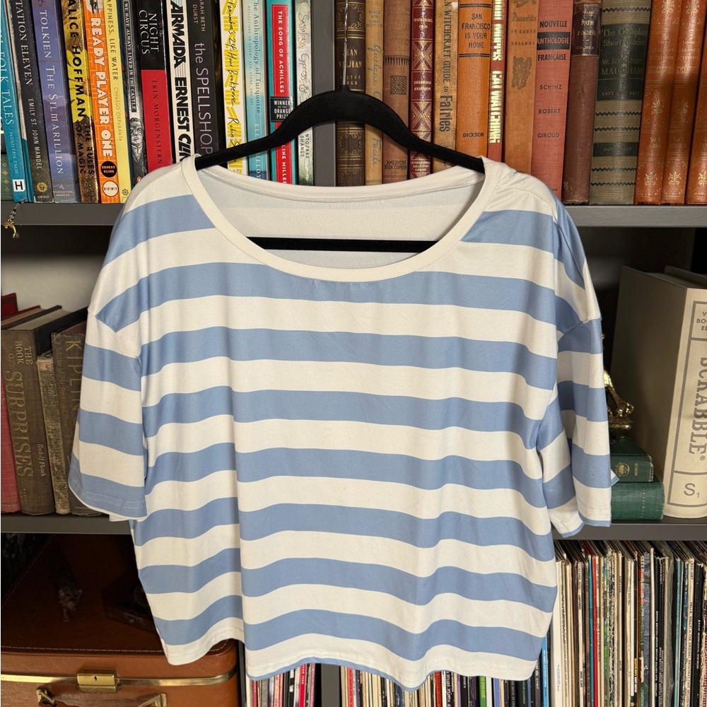 Blue and White Striped Women's Top